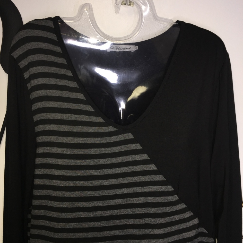 Dzhavael Black and Grey Asymmetric Tunic Mesh Hem